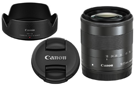 Canon EF-M 18–55 mm 1:3,5–5,6 IS STM - krytky a sluneční clona