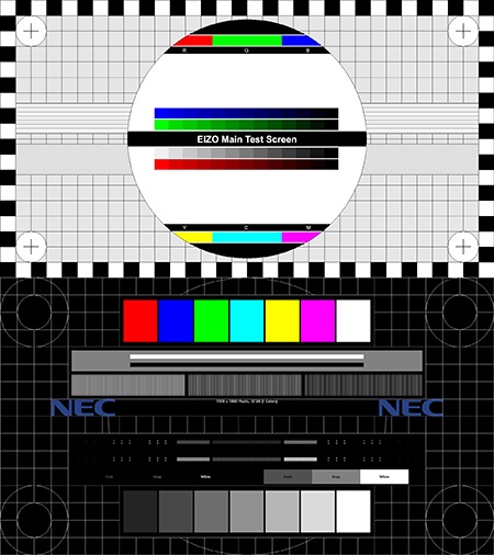 základní obrazovky testovacích programů EIZO a NEC