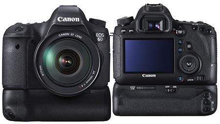 Canon EOS 6D s bateriovým vícefunkčním madlem - zepředu a zezadu