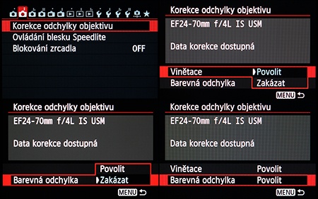 Canon EF 4/24–70L IS USM - korekce chyb objektivu